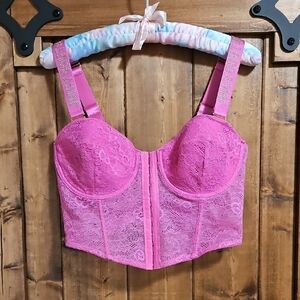 Juicy Couture Pink Lace Boned Front Opening Corset Bustier Size 38C